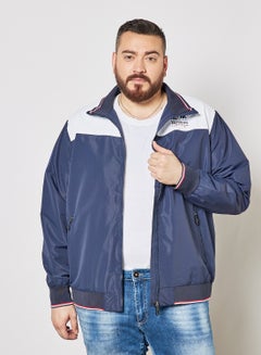 Buy Plus Size Colorblock Bomber Jacket Navy/White in Saudi Arabia