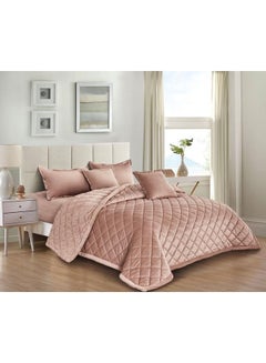 Buy 4 Pcs Single Size Soft Cozy Velvet Sherpa Fleece Reversible Winter Comforter Set Polyester Pink Rose 210 X 160cm in Saudi Arabia