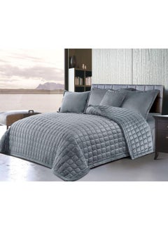 Buy 4 Pcs Single Size Double Sided Velvet Comforter Set For All Season Polyester Grey 160 X 210cm in Saudi Arabia