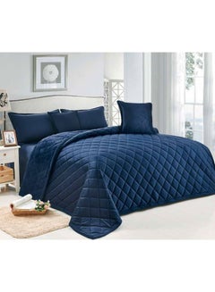 Buy 4 Pcs Single Size Soft And Fluffy Velvet Sherpa Fleece Reversible Winter Comforter Set Polyester Blue 180 X 220cm in Saudi Arabia