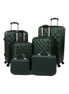 Buy 6-Piece Textured Hardside Luggage Trolley Set Dark Green in Saudi Arabia