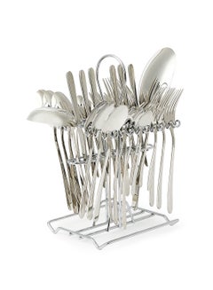 Buy 39-Piece Stainless Steel Cutlery Set Includes 6xDinner Spoon, 6xDinner Fork, 6xTea Spoon,6xCake Fork, 6xFruit Knife, 6xIce Spoon, 1xSoup Ladle, 1xRice Server, 1xCutlery Stand Silver in UAE