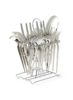 Buy 39-Piece Stainless Steel Cutlery Set Includes 6xDinner Spoon, 6xDinner Fork, 6xTea Spoon,6xCake Fork, 6xFruit Knife, 6xIce Spoon, 1xSoup Ladle, 1xRice Server, 1xCutlery Stand Silver in UAE