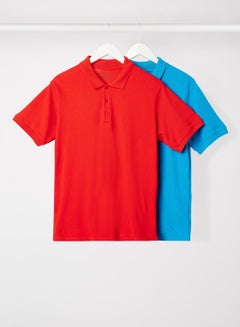 Buy Pack Of 2 Men's Basic Casual Polo Neck Cotton Comfort Fit Half Sleeve T-Shirt Red/Blue in UAE