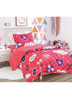 اشتري 3 Pcs Single Size Kids Winter Soft Velvet Flannel Sherpa Fleece Comforter Polyester Pink 160 X 210cm في السعودية