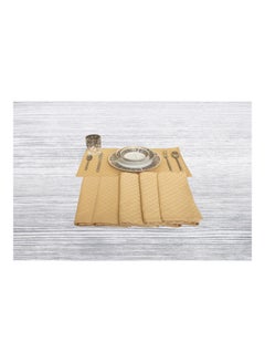 Buy 6-Piece 100% Cotton Dobby Jacquard Table Cloth Placemat Set Beige 30x50cm in UAE