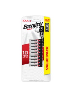 اشتري Energizer Max 1.5V Alkaline batteries - AAA  Promo Pack Of 8+4 Silver/Black/Red في مصر