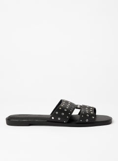 Buy Stud Embellished Flat Sandals Black in Saudi Arabia