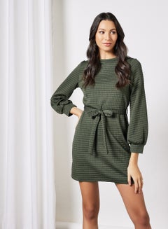 Buy Textured Mini Dress Olive in Saudi Arabia