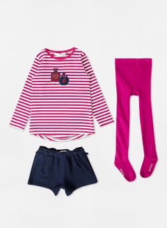 Buy Baby/Kids Long Sleeve Top, Shorts And Tights Set Multicolour in Egypt