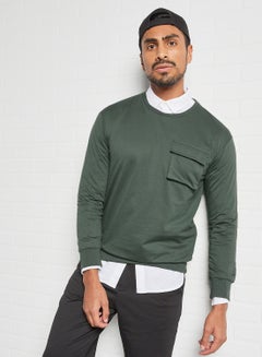 Buy Men Casual Sporty Trendy Patch Pocket Crew Neck Long Sleeves Winter Sweatshirt Brown in Saudi Arabia