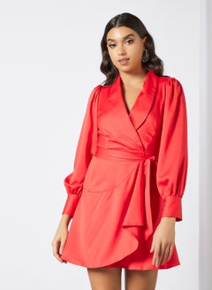 Buy Wrap Front Dress Red in UAE