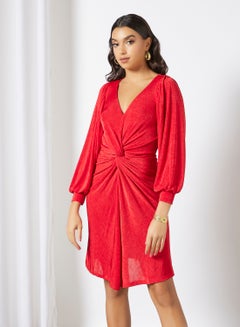 Buy Twist Effect Front Dress Red in UAE