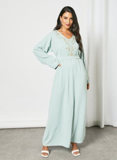 اشتري Beaded Jalabiya With Belt أزرق فاتح في الامارات