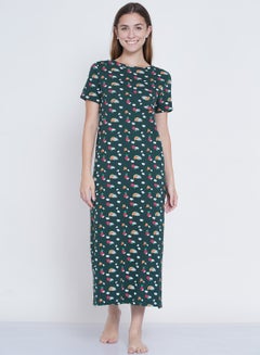 Buy Casual Printed Night Gown Dark Green in Saudi Arabia