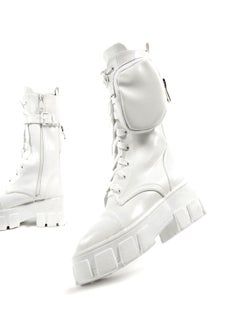 اشتري Wide Fit Chunky Pouch Martin Style Combat Ankle Boots White في الامارات