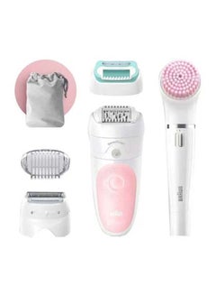 Buy Silk Epil Beauty Set of 5 Wet & Dry Epilator with 3 Extras Face Spa Pink/White in Saudi Arabia