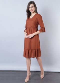 Buy Short Sleeve Mini Dress Brown in UAE