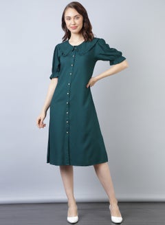 Buy Knee Length Short Sleeve Dress Green in UAE