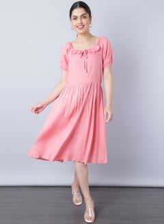 Buy Short Sleeve Short Dress Pink in UAE