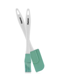Buy 2-Piece Brush And Spatula Set White/Green 22cm in UAE