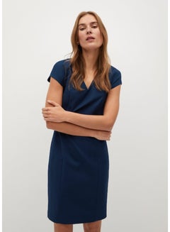 Buy Seam Detail V-Neck Mini Dress Navy Blue in UAE