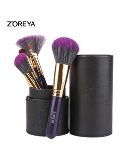 Buy 7 Pcs Premium Quality Makeup Brush Set - Black Cylinder Case Purple/Gold in Egypt