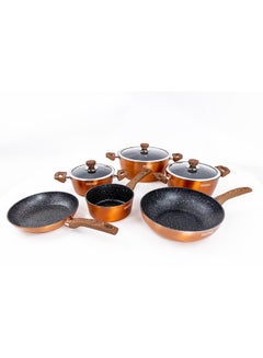 Buy 10-Piece Forged Aluminum Cookware Set Orange 28x11.7cm in Saudi Arabia