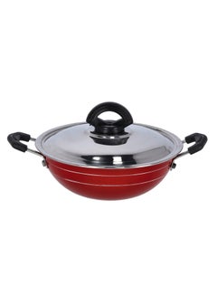 Buy Non Stick Mini Kadai With Lid Red/Black 18cm in UAE