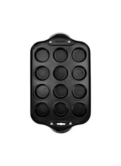 Buy 12-Cup Muffin Pan With Loose Base Black 35.5x21x4.8cm in UAE