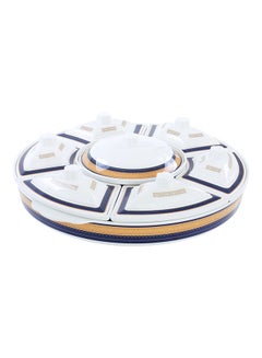 Buy Rotating Serving Tray Blue/White/Beige 35cm in Saudi Arabia