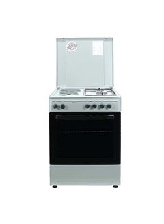 Buy 2 Burner Gas Cooker + 2 Hot Plate Electric Cooker 60 x 60 cm, Enamel Grids Lid, 1 year warranty NGC7222 Silver in UAE