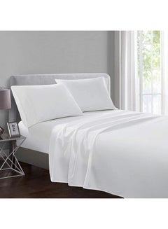 Buy 3-Piece Flat Sheet With Pillowcases Set Cotton Blend White 240x260cm in UAE