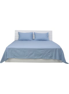 Buy 3-Piece Bedding Sheets With Pillowcases Cotton Blend Blue 240 x 260cm in UAE