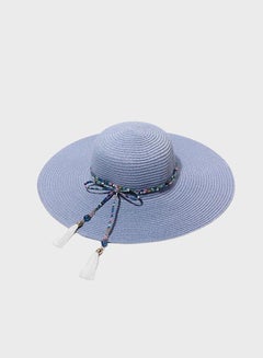 Buy Wide Brim Straw Hat Blue in Saudi Arabia