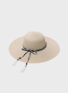 اشتري قبعة بحواف عريضة من القش بيج/أزرق/أبيض في الامارات