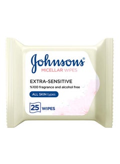 Buy JOHNSON’S Cleansing Facial Micellar Wipes, Extra-Sensitive, All Skin Types, Pack of 25 wipes White in Egypt
