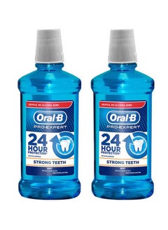 Buy Pro-Expert Strong Teeth Mouth Wash With Mint Flavor Pack of 2 Blue 500ml in UAE