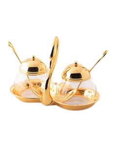 Buy 2-Piece Sugar Bowl With Teaspoon And Holder Gold 5x5x5cm in Saudi Arabia