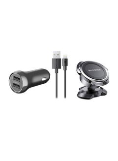 Buy 3-In-1 17W Car Charger With Mount And Cable Black in Saudi Arabia