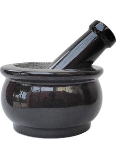 اشتري Pure Granite Marble Stone Mortar And Pestle Manual Grinder Set Black 6inch في الامارات