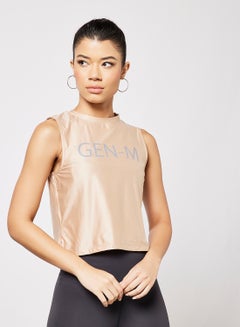 Buy Logo Crop Tank Top Beige in UAE