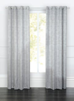 Buy Jacquard Window Curtain Pair With Eyelet Silver 135 x 240cm in Saudi Arabia