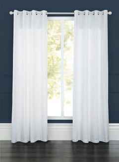 اشتري Satin Feel Window Curtain Pair With Eyelet White 135 x 240cm في السعودية