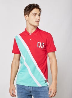 Buy Colourblock Pattern Casual Slim Fit Polo Blue/Red in UAE