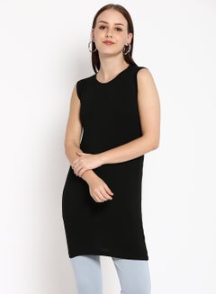 Buy Plain Round Neck Sleeveless Long Top Black in Saudi Arabia