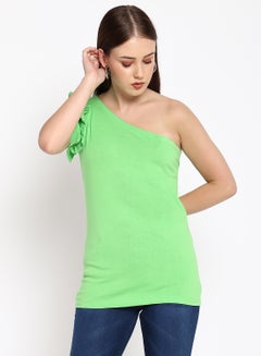 Buy Stylish one shoulder bodyfit  top with ruffles on side for partywear Green Ash in UAE