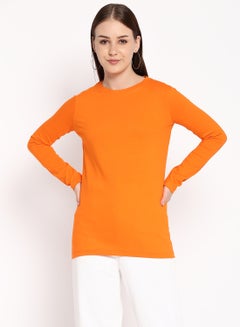 Buy High Neck And Long Sleeves T-Shirt Persimmon Orange in Saudi Arabia