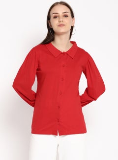 Buy Solid Cotton Jersey Shirt Red in UAE
