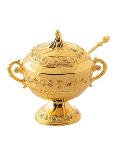 Buy Sugar Bowl With Lid And Spoon Gold 9x9x8cm in Saudi Arabia